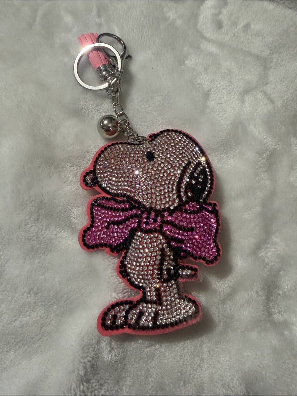 Sparkling Pink Snoopy Key & Card Holder Charm